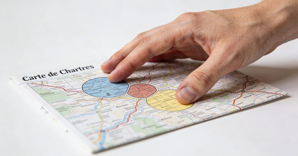Carte de Chartres avec main entourant trois zones