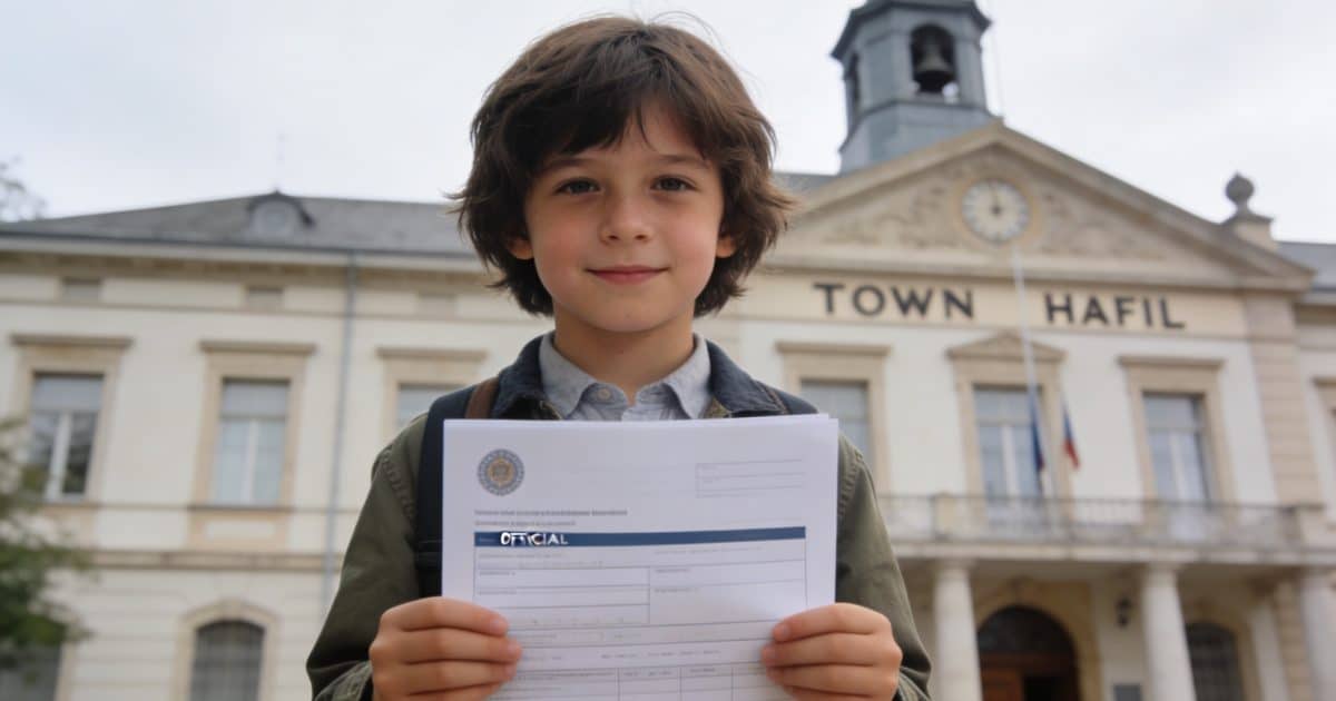enfant tenant formulaire officiel devant mairie