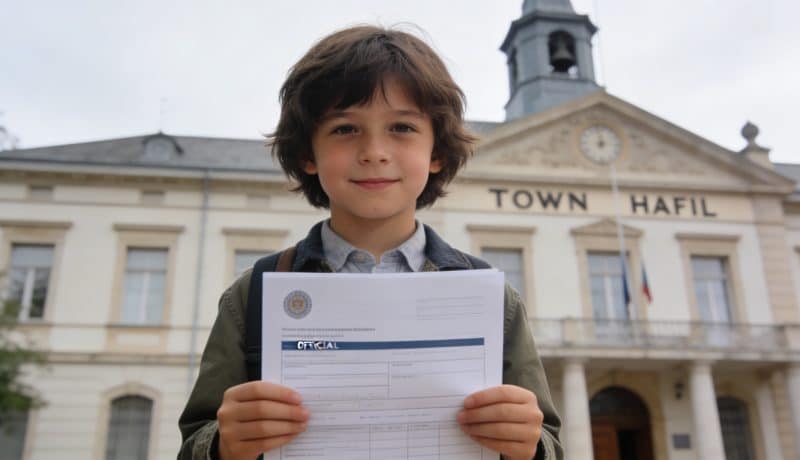 enfant tenant formulaire officiel devant mairie