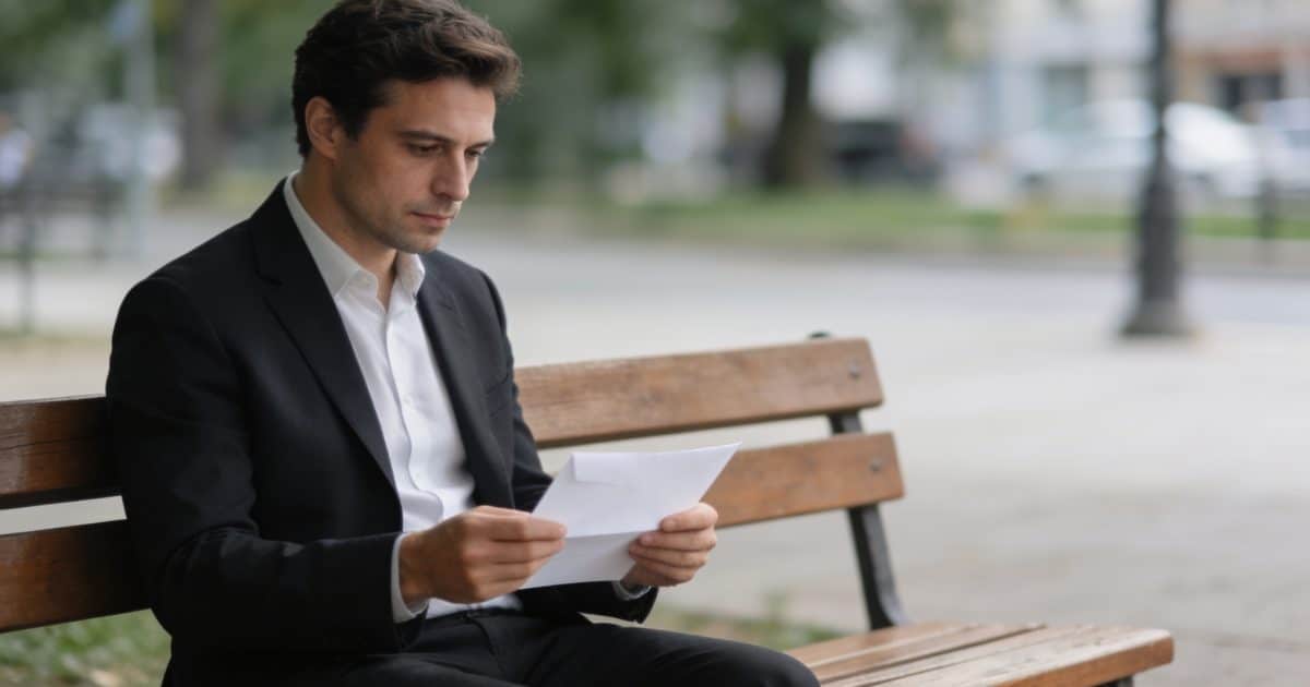 Homme assis seul sur un banc tenant une lettre