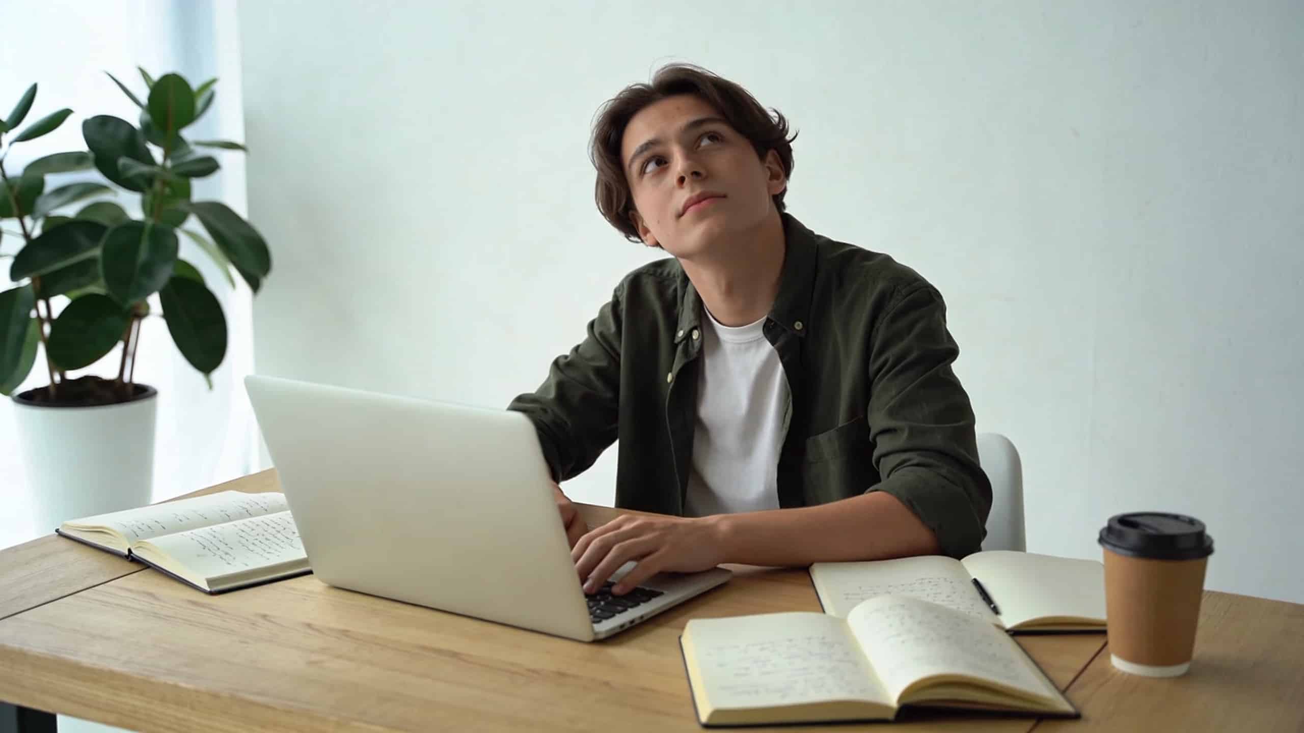 jeune adulte assis a un bureau planifiant son avenir