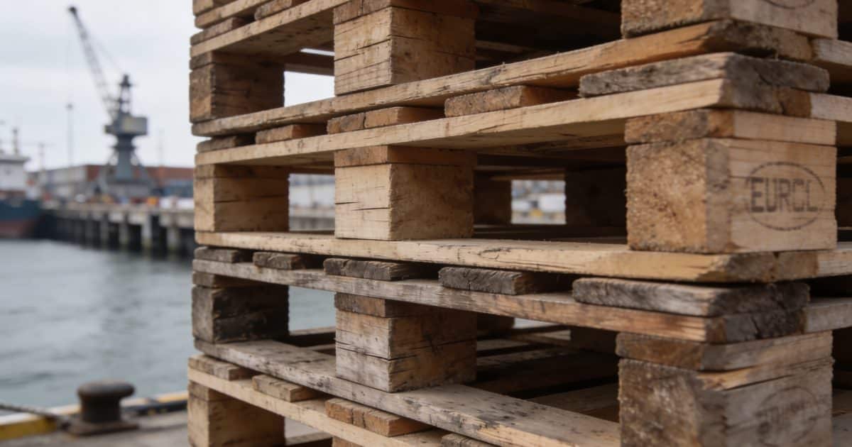 Palette europeen chargee empilee sur quai industriel