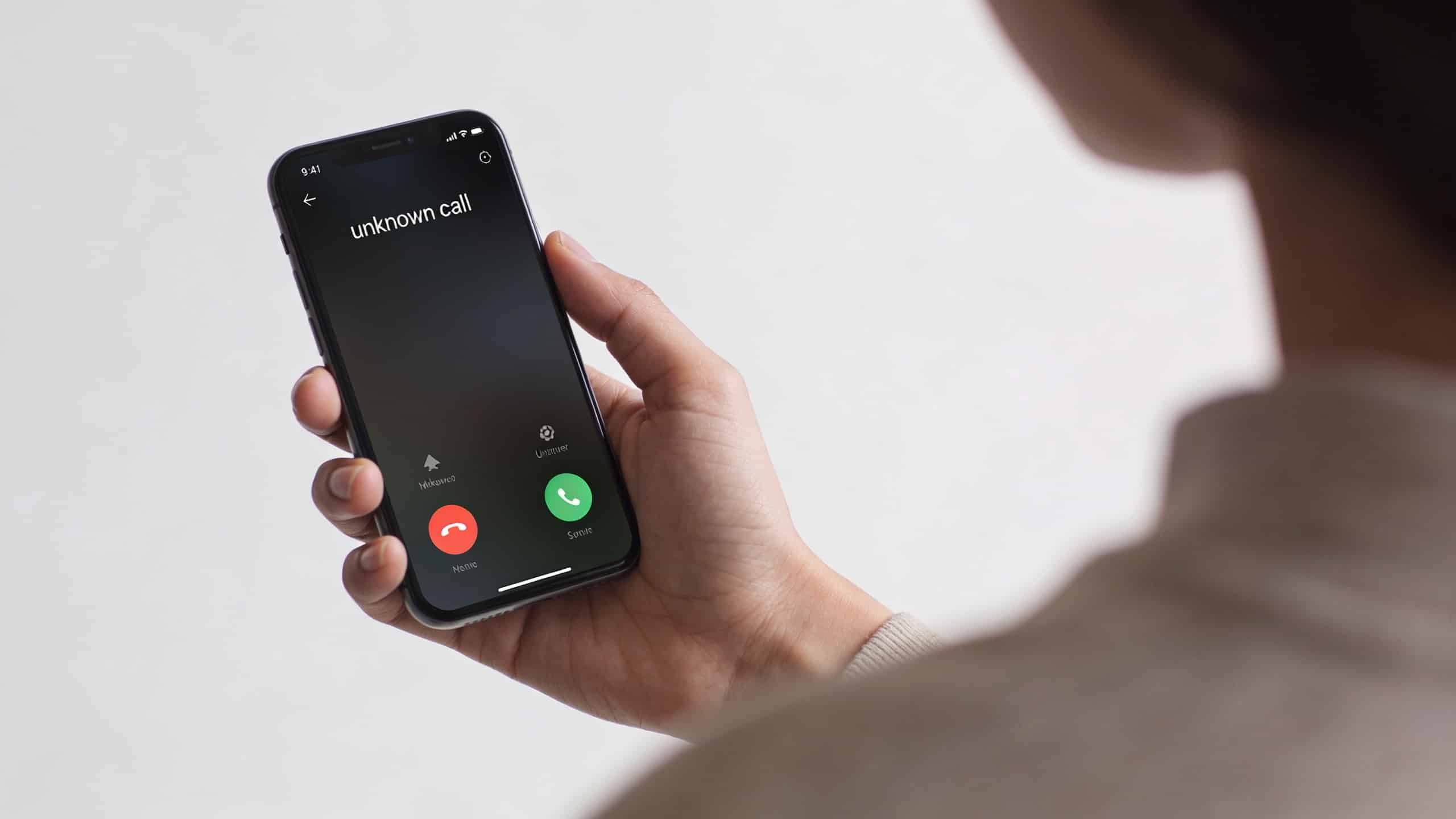 personne regarde ecran smartphone affichant appel inconnu