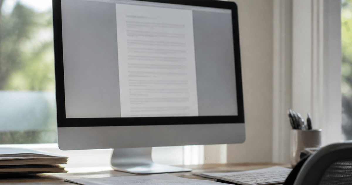 Écran d'ordinateur affichant document juridique avec chiffres