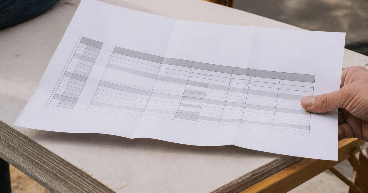 Document papier montrant tableau salaires secteur construction Pays Loire