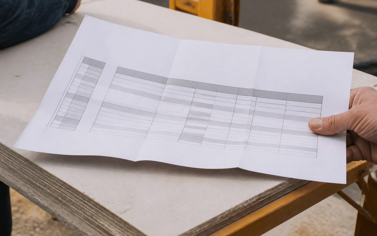 Document papier montrant tableau salaires secteur construction Pays Loire