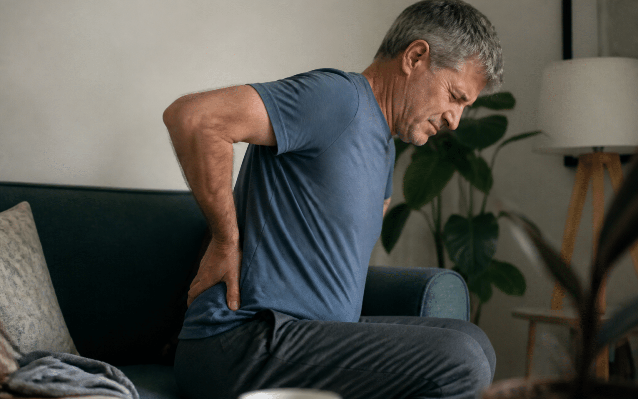 Personne assise tenant son bas du dos douloureux