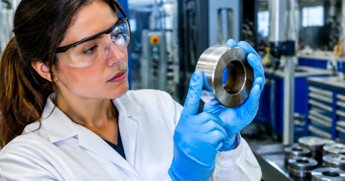 Scientifique examine aimant permanent en laboratoire industriel