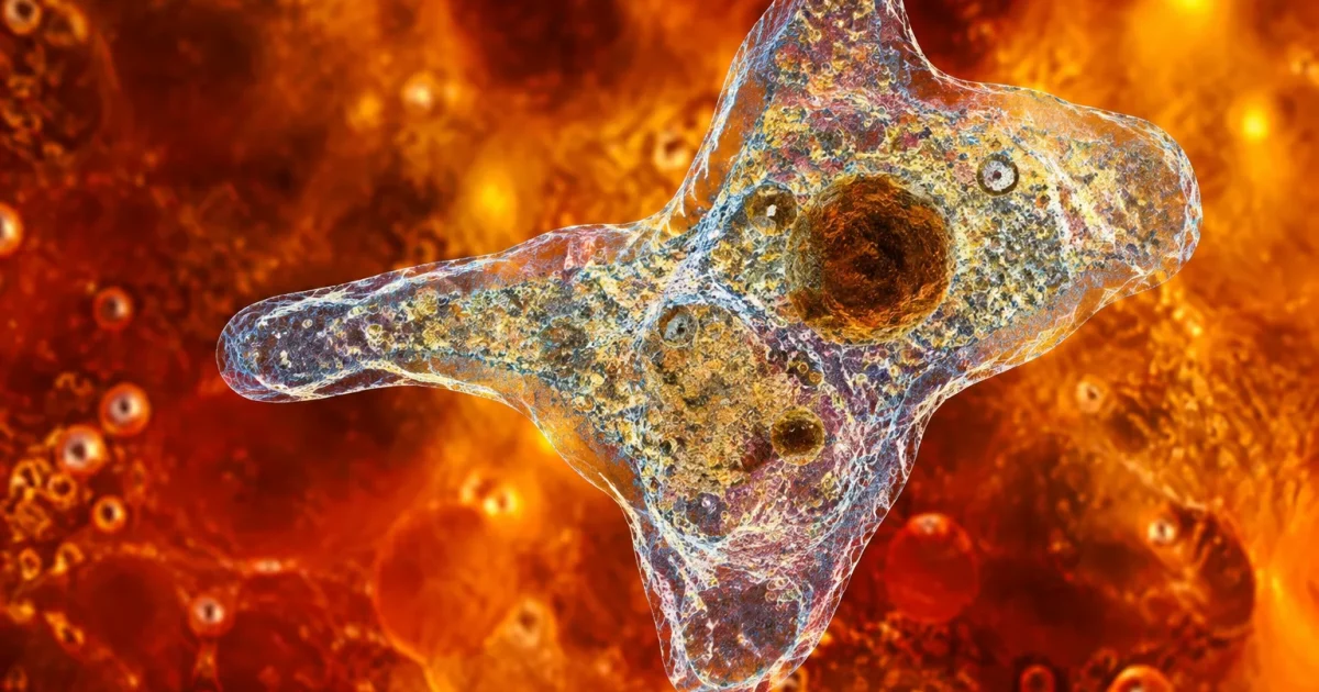 Amibe microscopique specimen grossi sous chaleur extreme