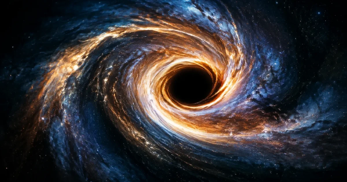 Arcs lumineux spiralant autour d'une zone sombre