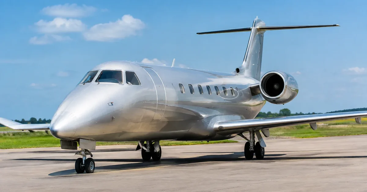 Avion argente fuselage fusele ailes courtes pose au sol