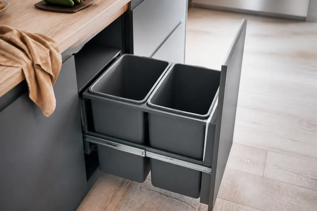 Deux bacs metalliques gris pour cuisine