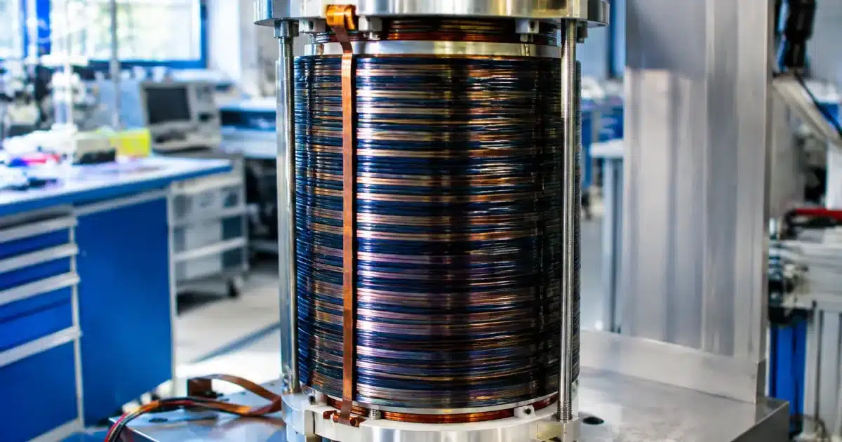 bobine de ruban supraconducteur HTS enroulée verticalement en laboratoire