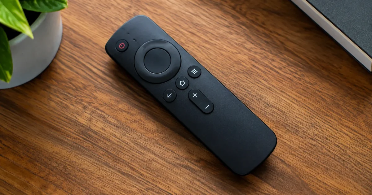 Boitier telecommande noir pose a plat sur table