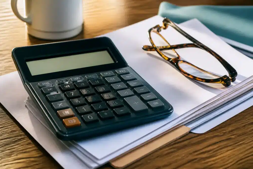 Calculatrice et documents de retraite anticipée sur bureau