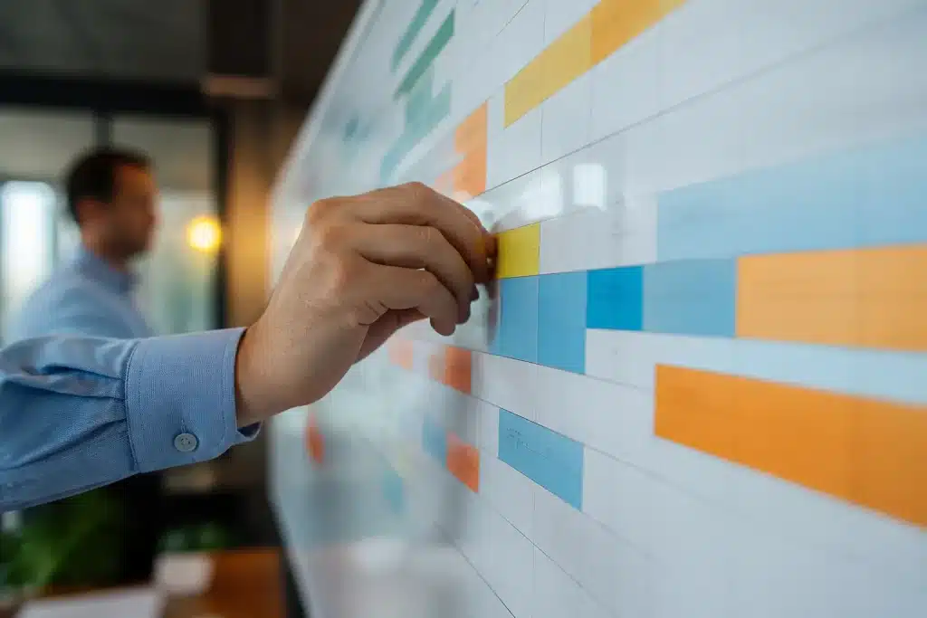 Calendrier projet avec dates 2027 et 2028 tracees