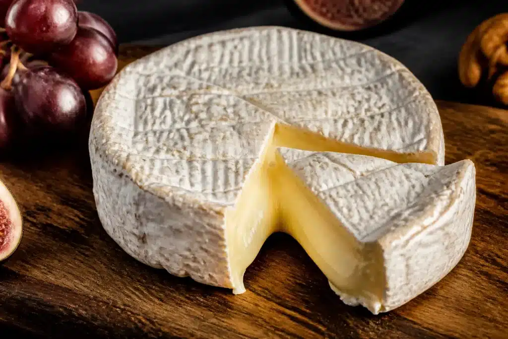 Fromage camembert avec croûte blanche moisie caractéristique
