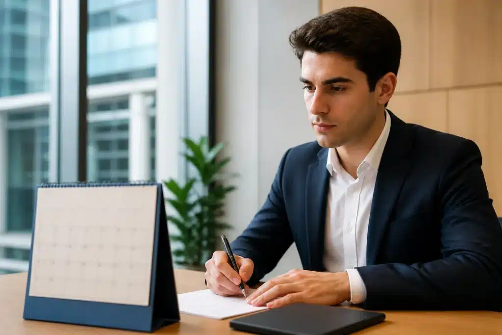 Calendrier professionnel avec début carrière à vingt ans indiqué