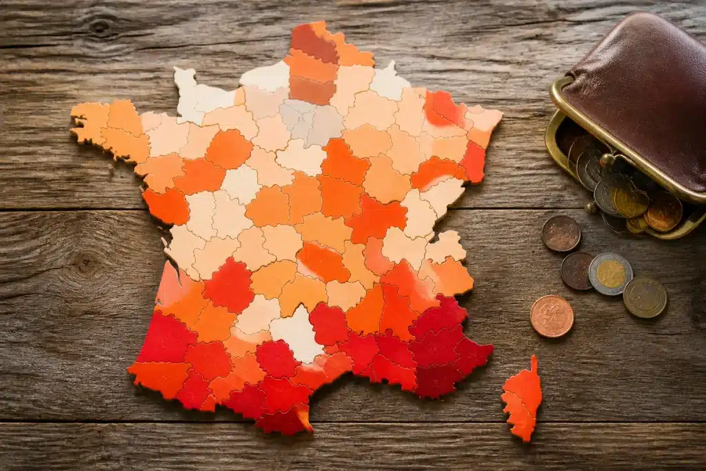 Cartes departements France montrant pensions mensuelles basses
