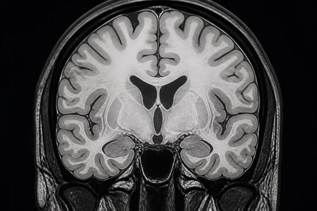 Cerveau en coupe transversale par imagerie IRM