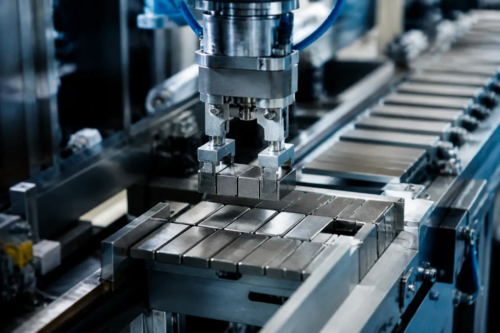 Chaine de production d'aimants dans une usine moderne