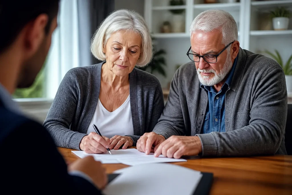 Couple signe papiers testament succession enfant