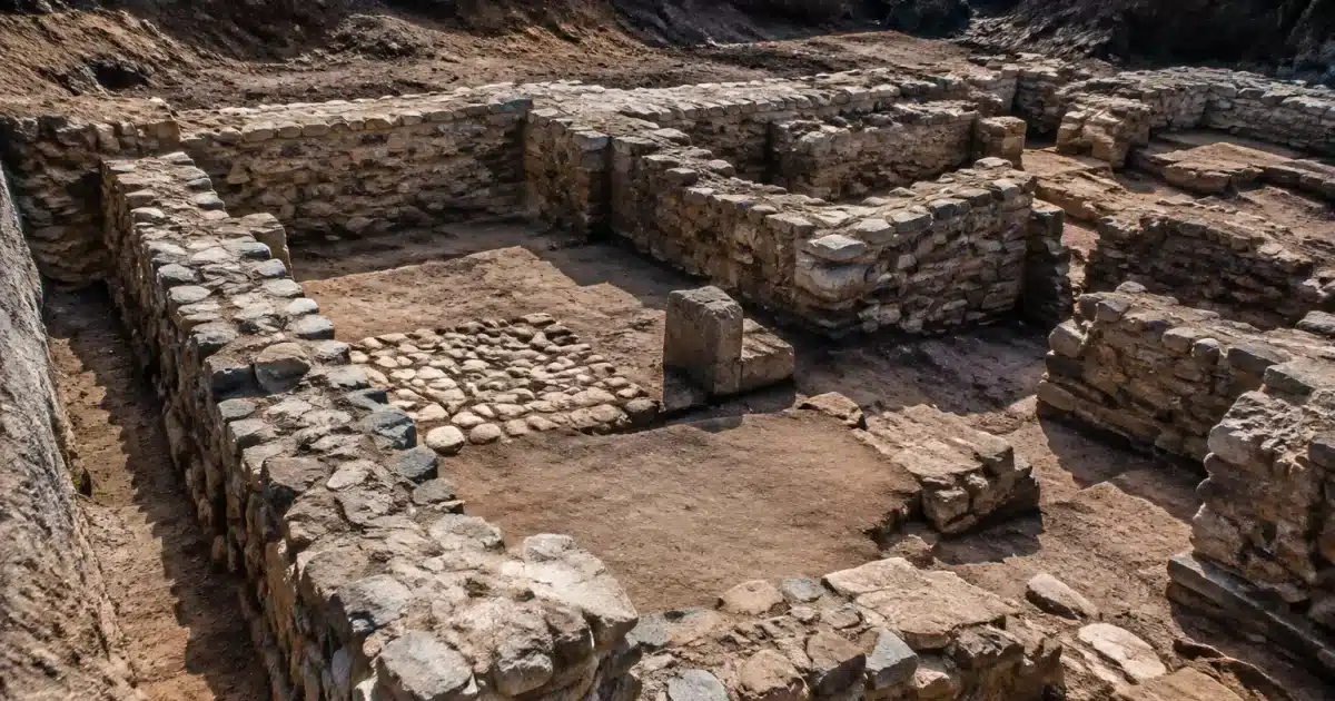 Ruines de pierre medievale excavees horizontalement sous terrain danois