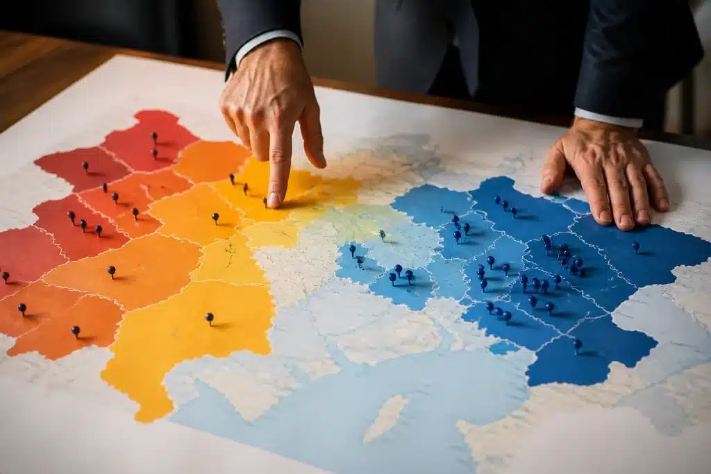 Carte administrative avec zones colorées inégalement dotées en ressources policières