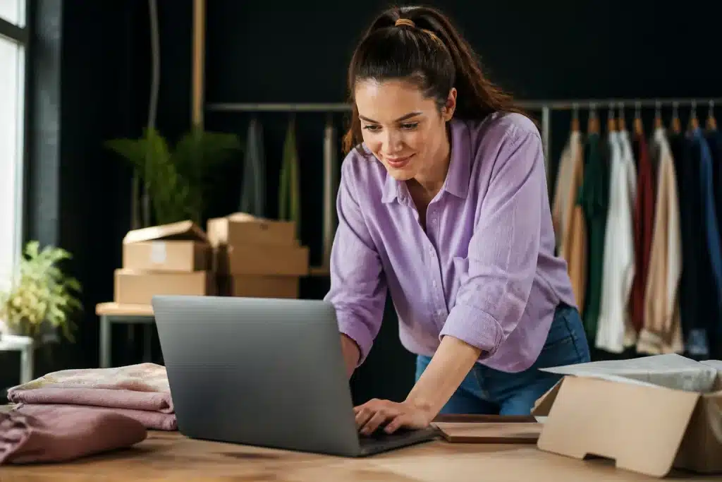 Petite entreprise utilisant ordinateur pour adoption technologie IA