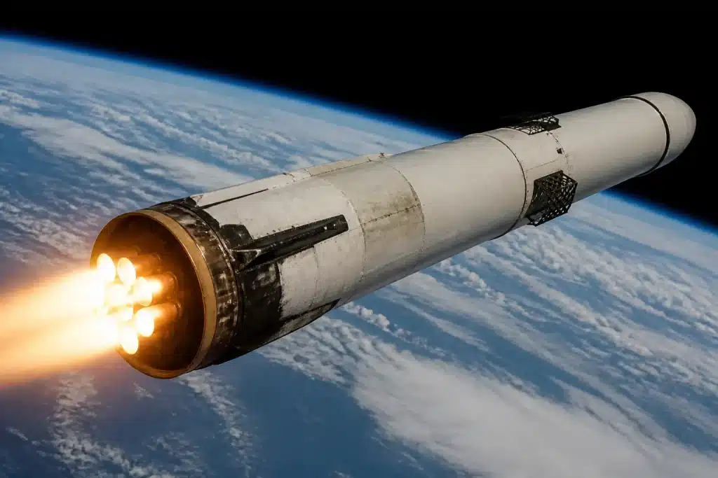 Fusee Falcon 9 avec satellites Starlink en orbite terrestre