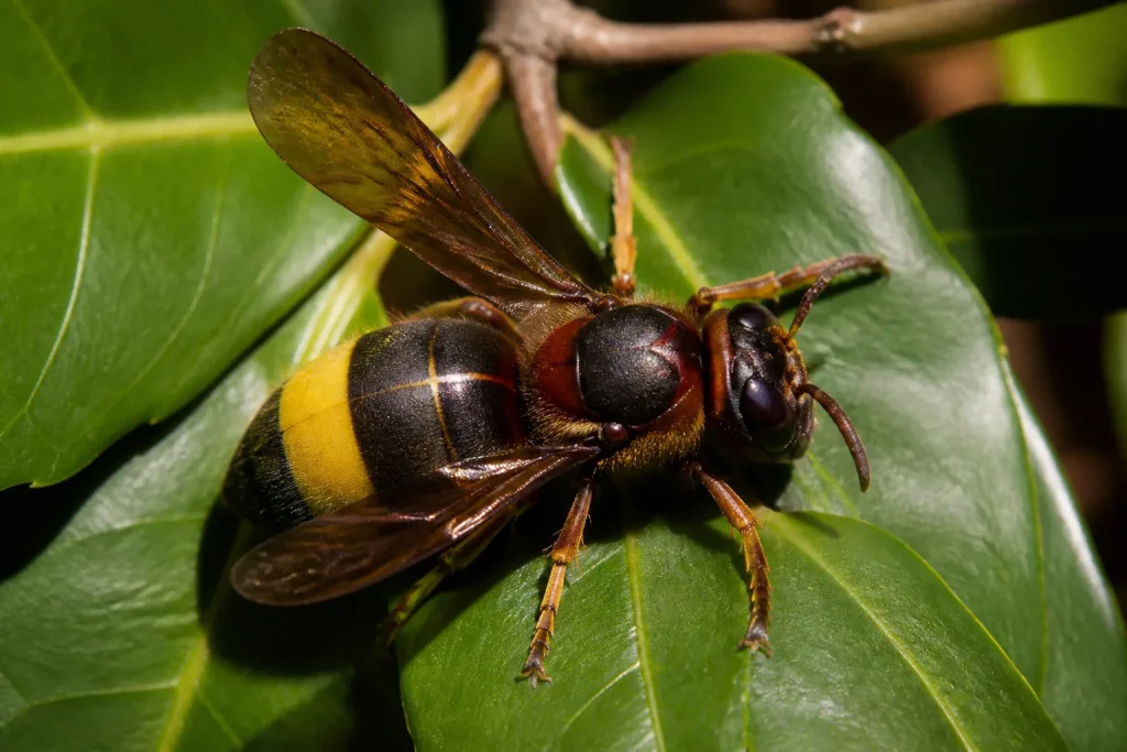 Grand insecte thorax roux avec large bande jaune