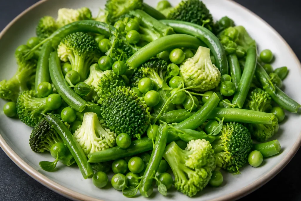 Legumes cruciferes verts et frais sur une assiette
