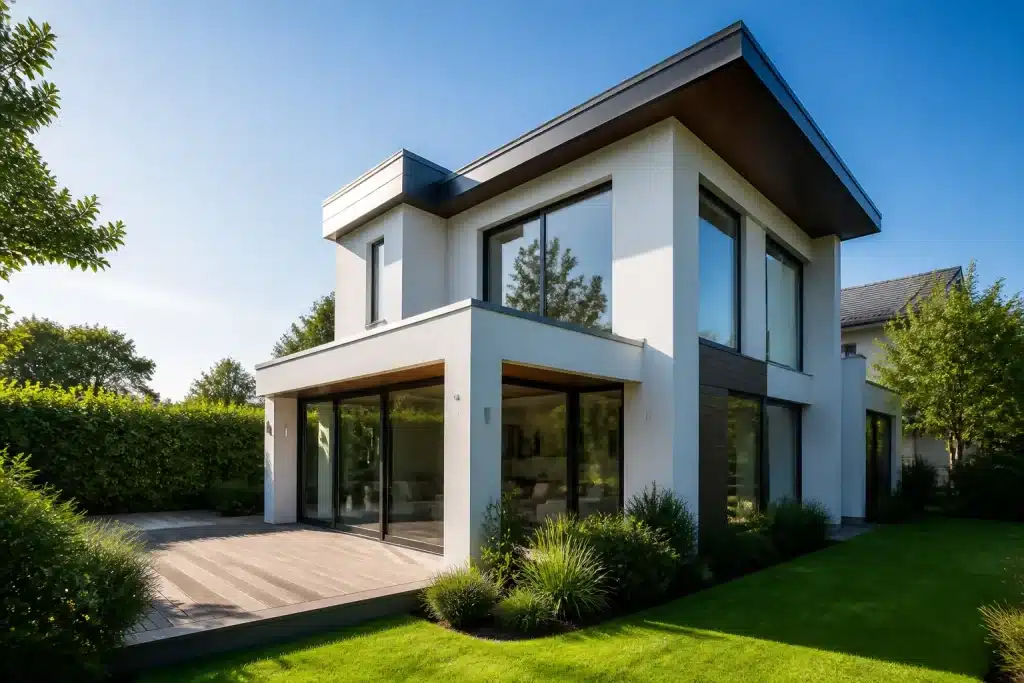 Maison moderne aux murs isolants épais et fenêtres performantes