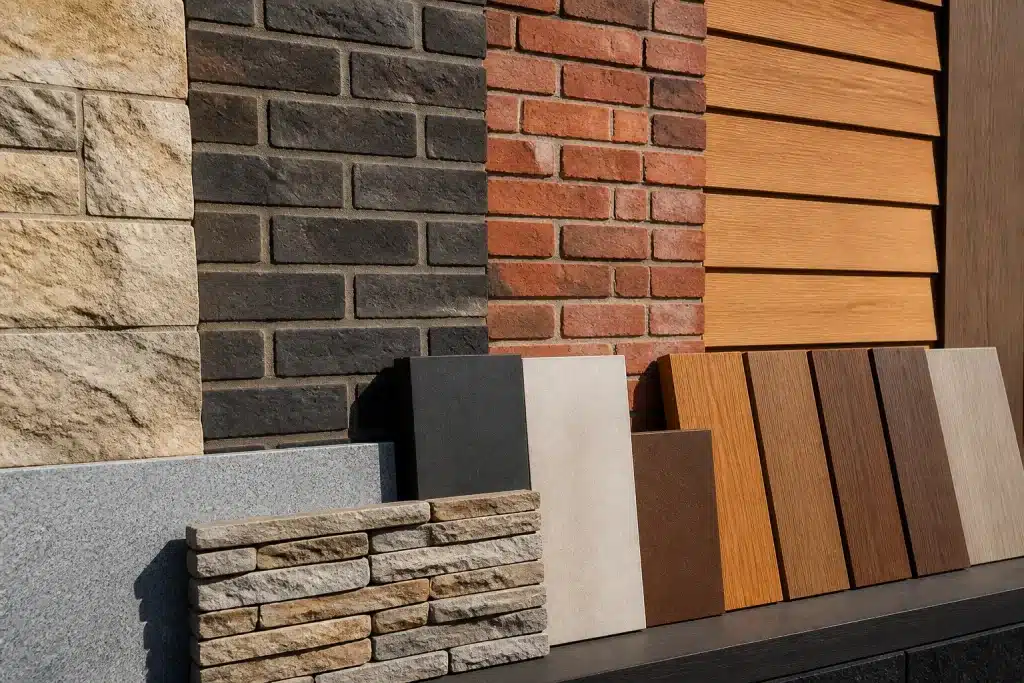Echantillons materiaux facade pierres briques bois teintes
