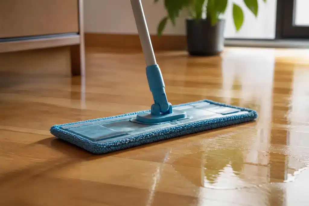 Serpilliere microfibre humide avec solution nettoyante parquet