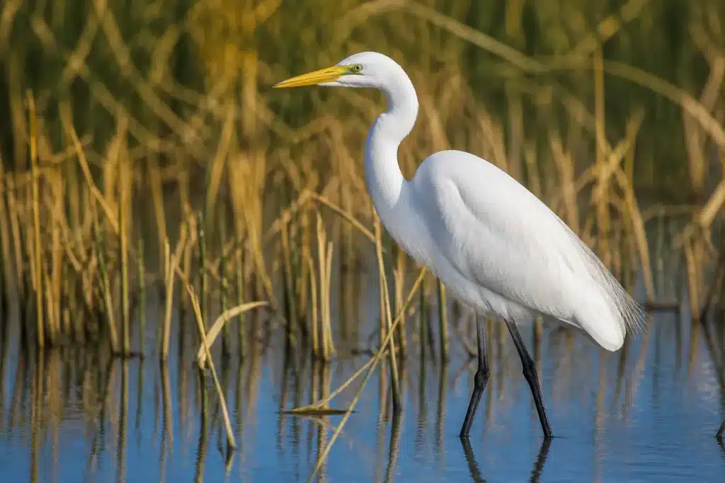 Oiseau aquatique au plumage blanc dans marais naturel