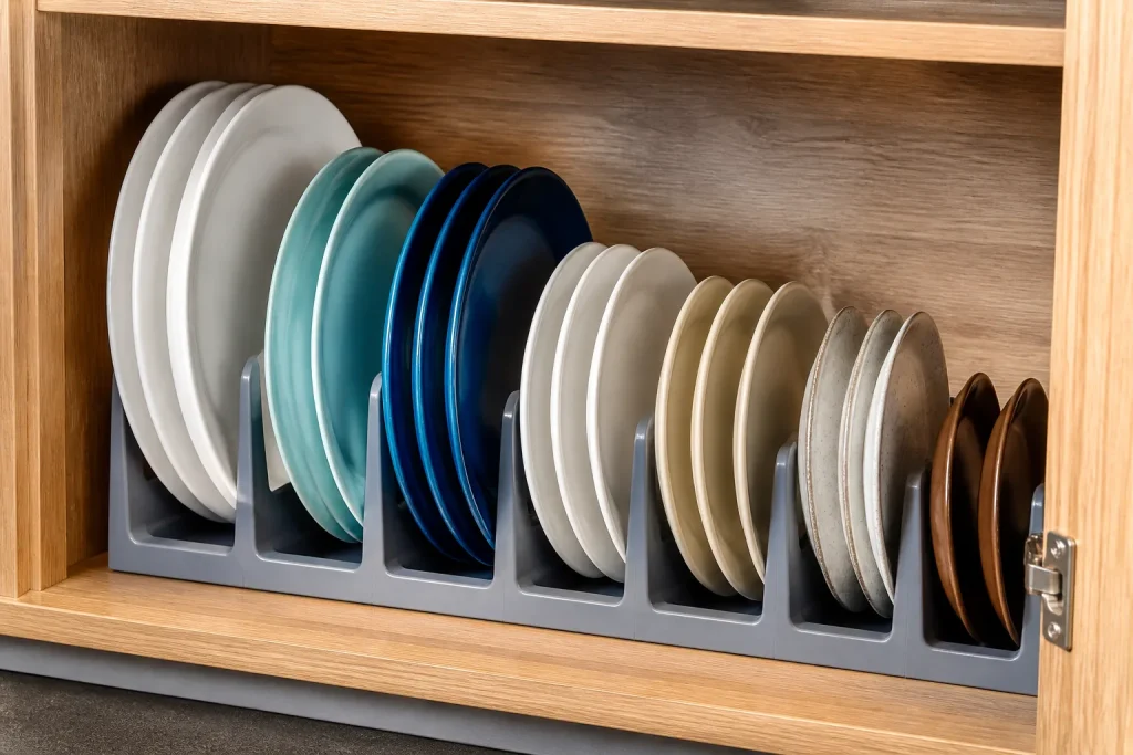 Organisateur rangement assiettes debout tailles differentes