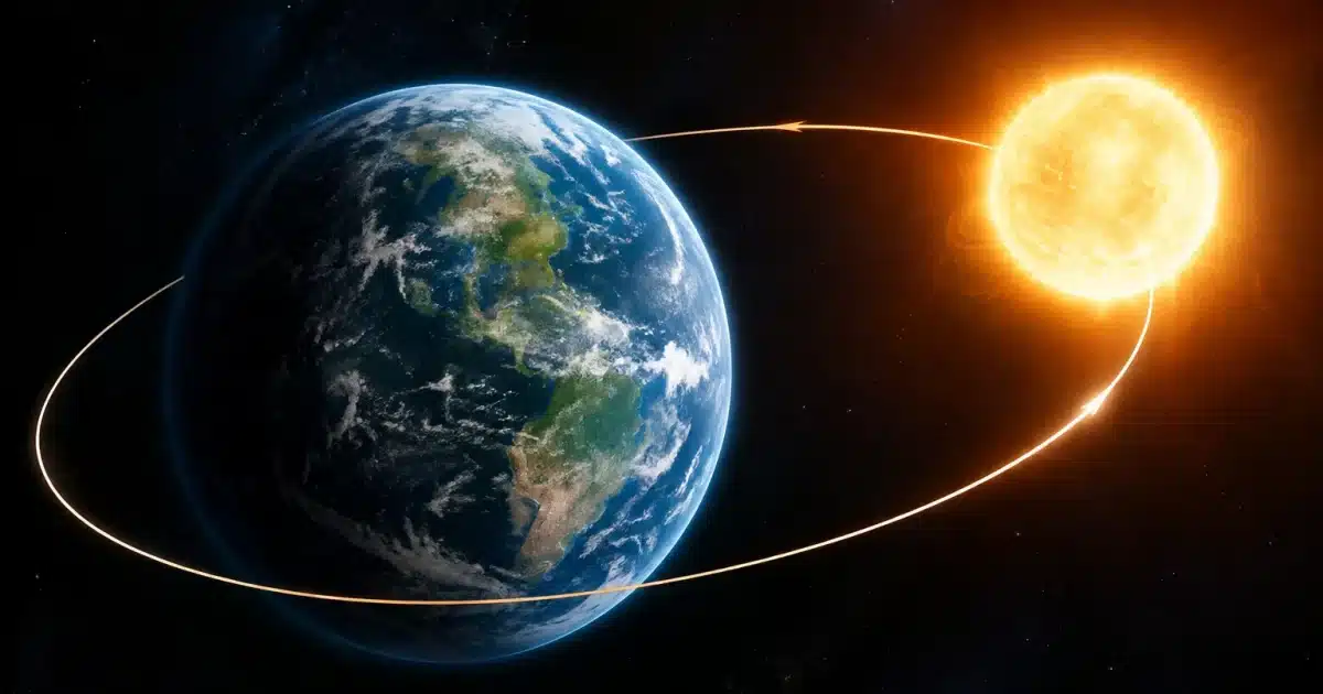 Planete en rotation inverse autour etoile lumineuse dans espace noir