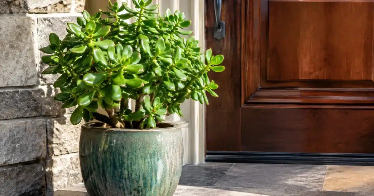 Plante succulente verte en pot positioned pres de la porte d entree