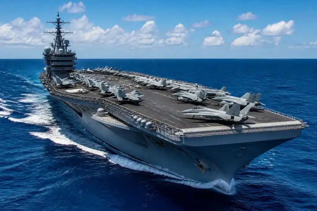 Navire militaire géant avec avions de combat stationnés
