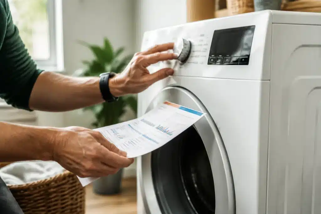 Mains programmant lave-linge avec facture electricite visible