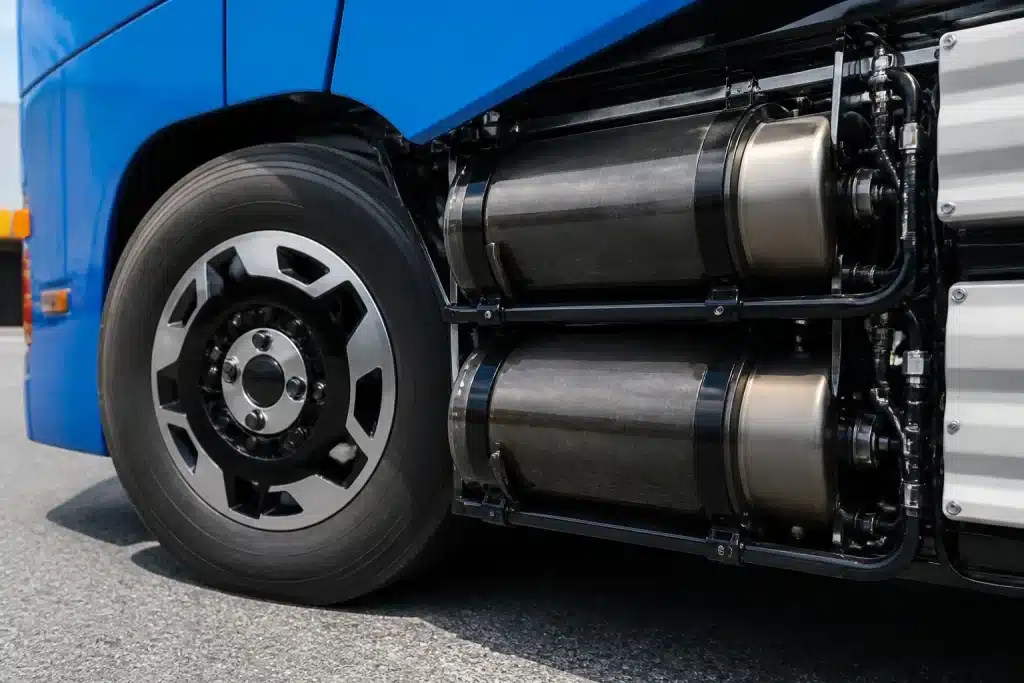 Roue de camion avec réservoirs hydrogène intégrés visibles