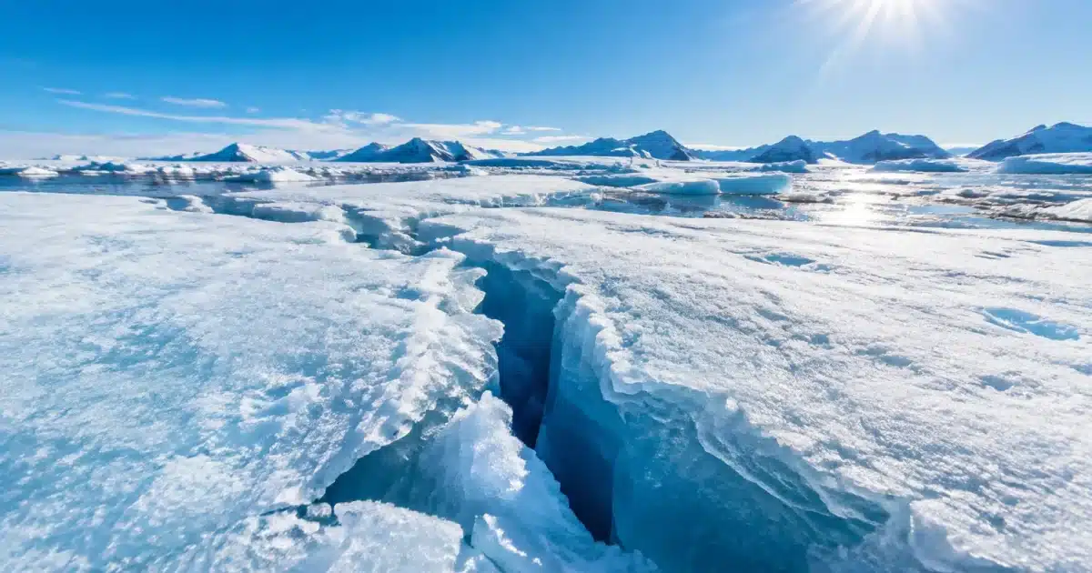 Sol arctique gelé se fissurant sous la chaleur estivale intense