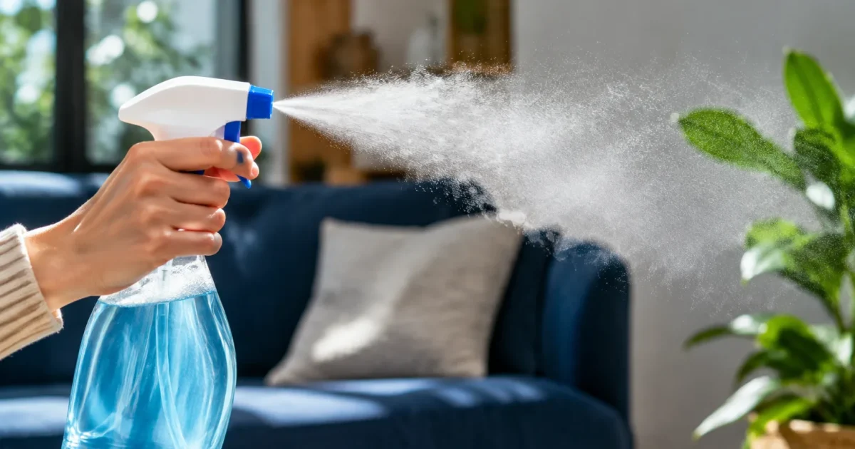 Bouteille spray menager libere brume blanche dense flottante maison