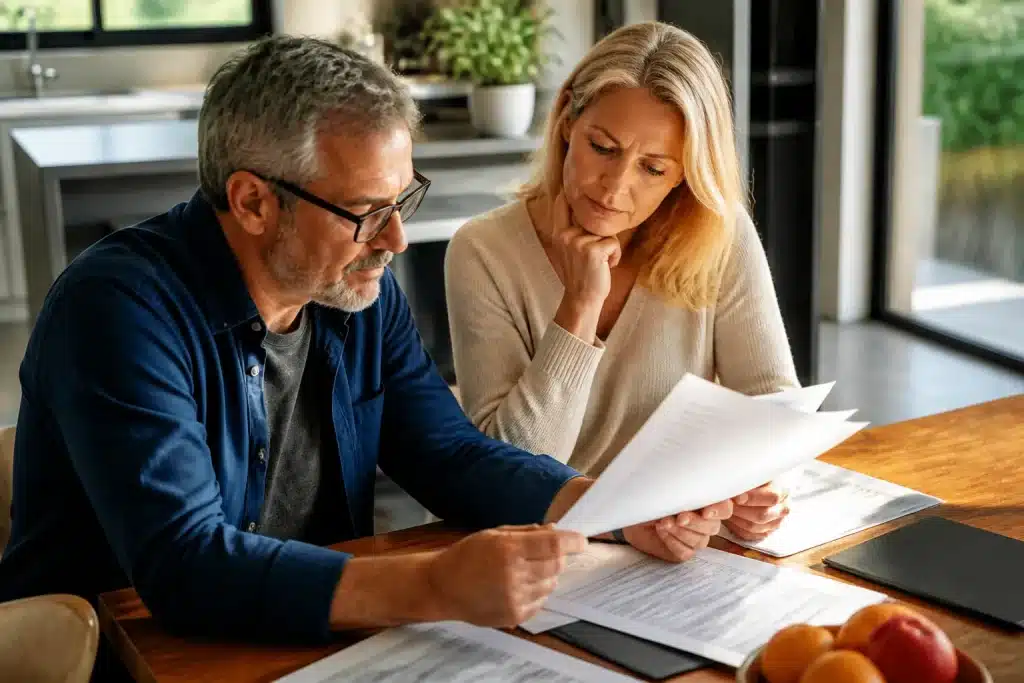 Personnes consultant documents financiers et plans d'epargne retraite