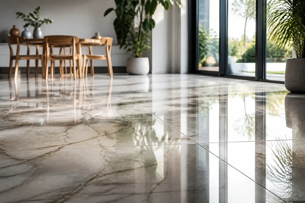 Surfaces lisses reflechissant la lumiere apres nettoyage humide