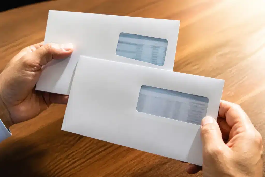 Deux enveloppes de paye affichant montants differents cote a cote
