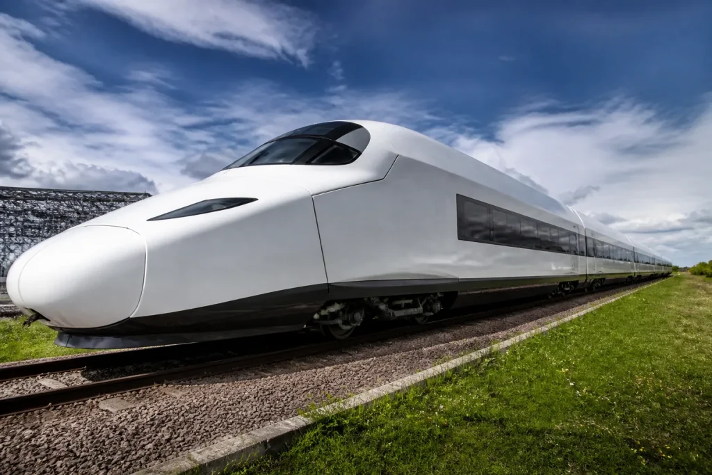 Motrice historique TGV 001 silhouette blanche aerodynamique