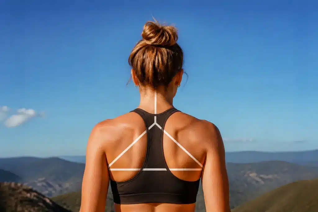Lignes geometriques tracees sur silhouette humaine formant triangle