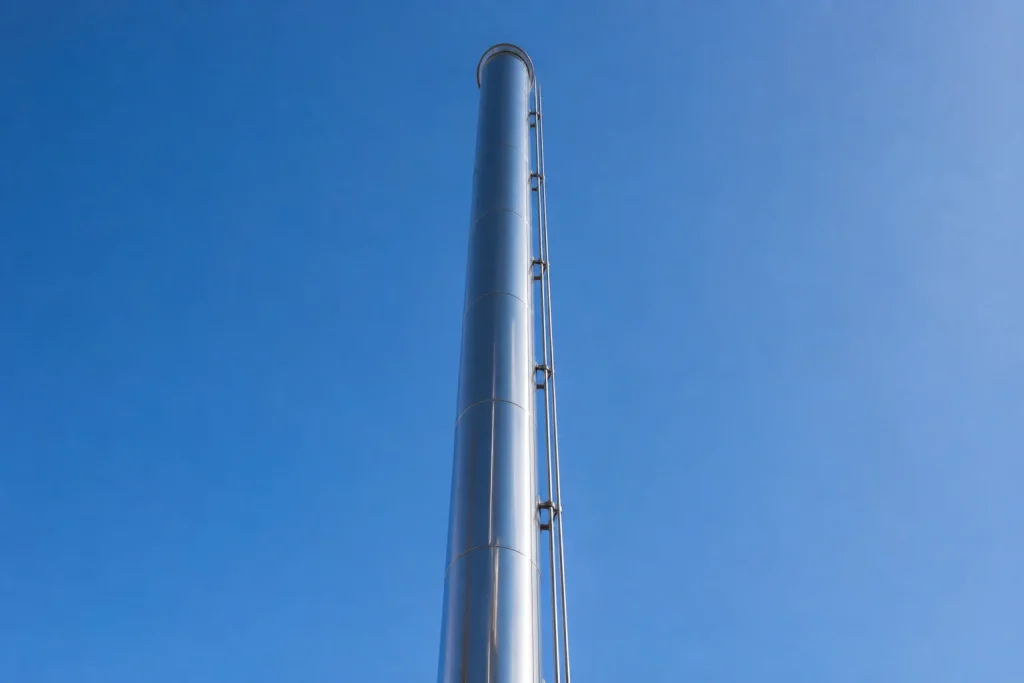 Tube metallique gris brillant vertical de 24 metres
